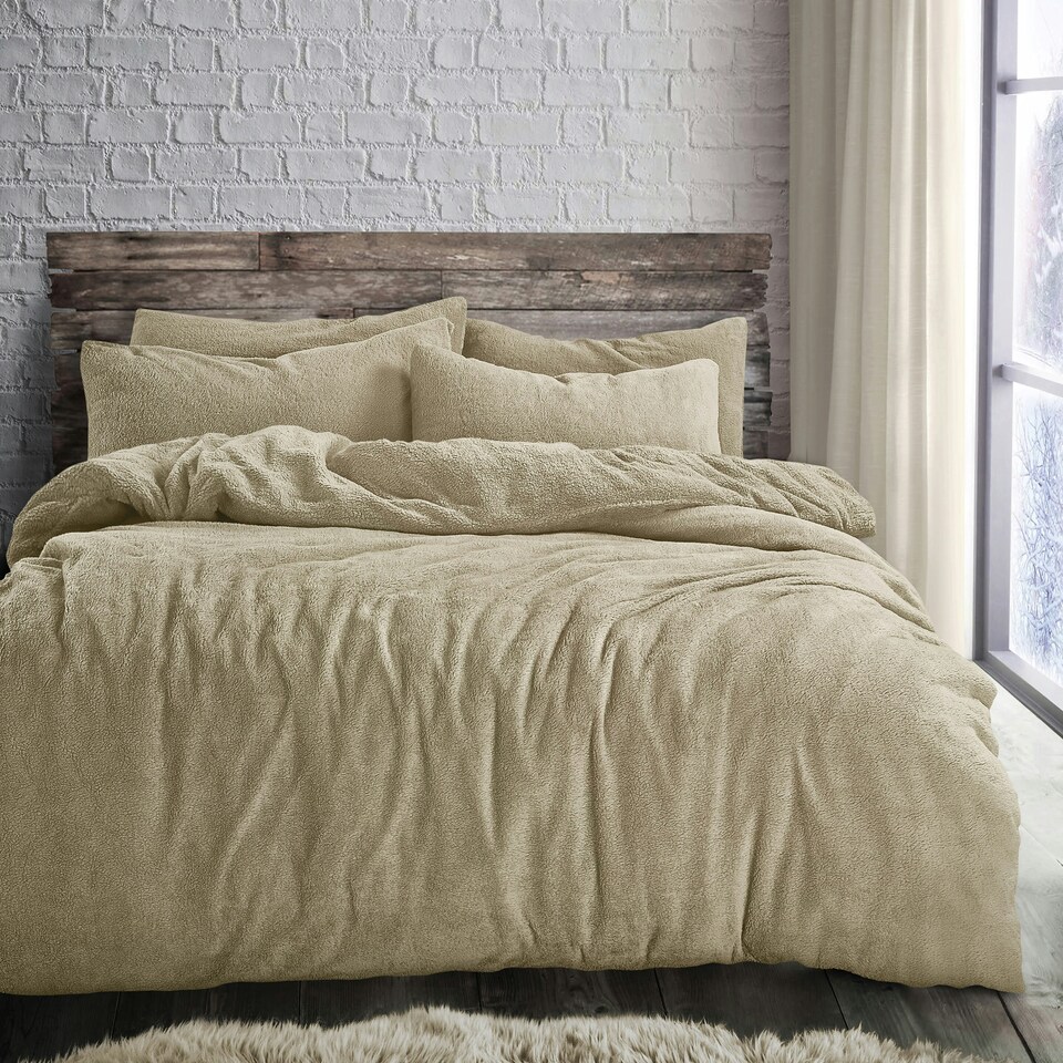image 1 of Velosso Plain Teddy Fluffy and Warm Fleece Duvet Cover Set | Cream | Taupe | King
