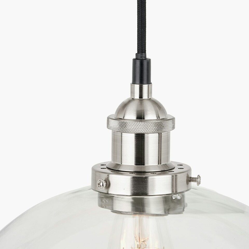 image 1 of Antique Silver Metal and Clear Glass Dome Pendant Clear | Black | W30xD30xH120cm