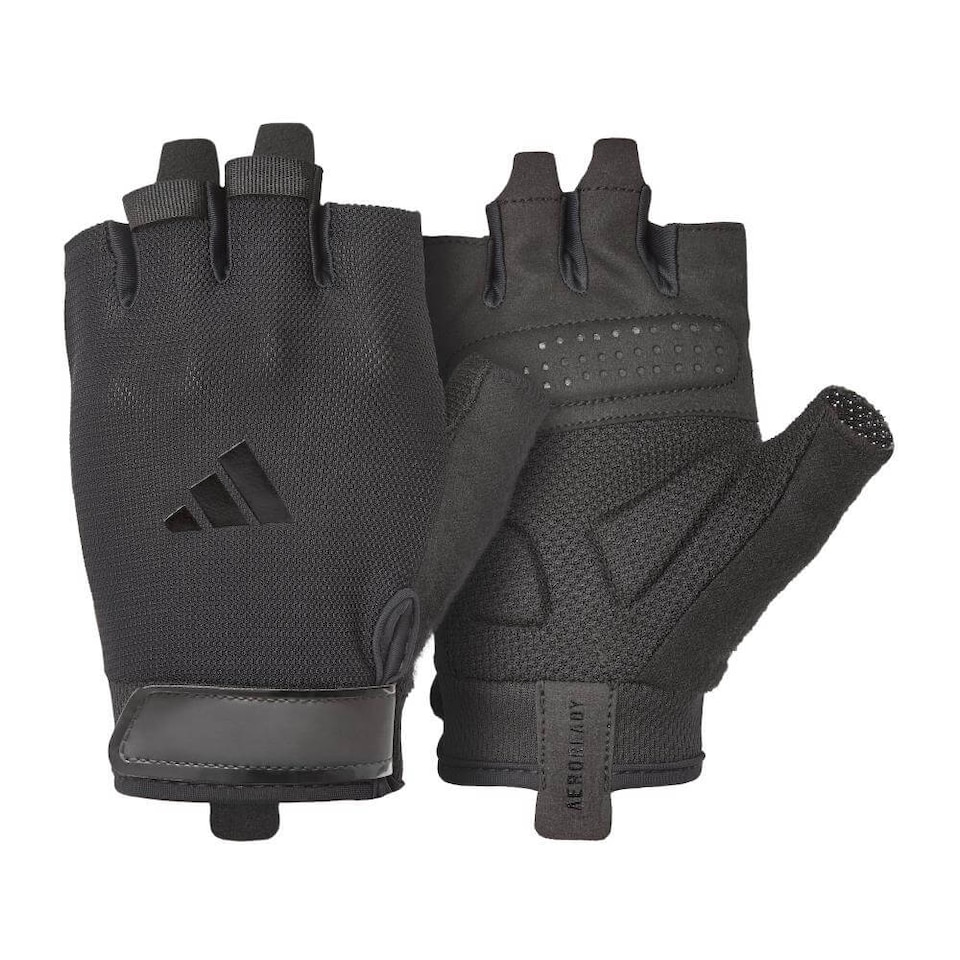 image 1 of Adidas Essential Training Gloves, Aeroready ventilated palm, padded suedette palm and secure hook-and-loop wrist. | Black | Black | M