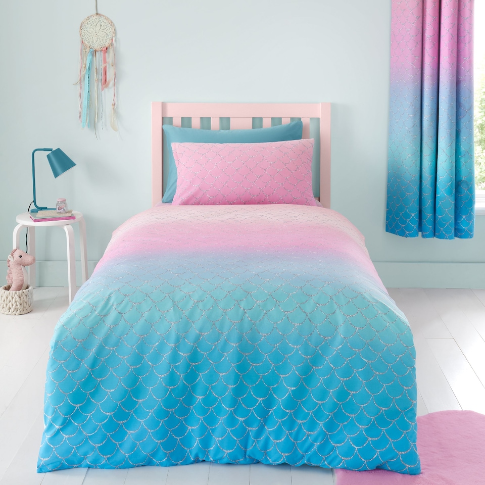 image 1 of Mermaid Reversible Duvet Cover Set | Blue
