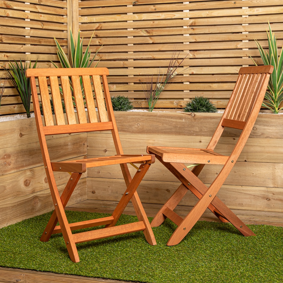 image 1 of Set of 2 Bowness Outdoor Garden Patio Wooden Folding Chairs | Brown | Brown