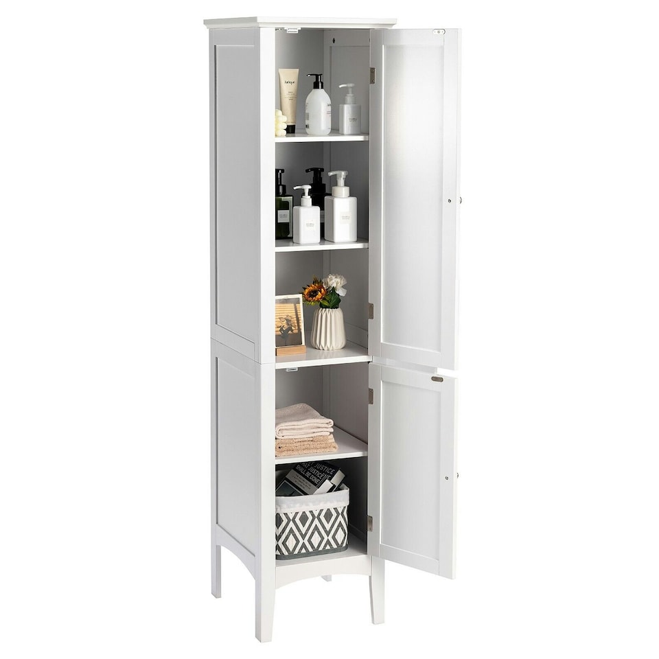 image 1 of COSTWAY 5-Tier Bathroom High Cabinet Storage Organizer White White