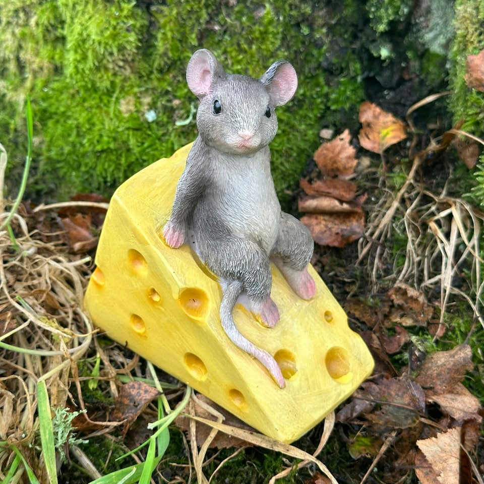 image 1 of Animal Crackers Mouse On Cheese Wedge Fairy Woodland Garden Ornament, Mice Lover Gift