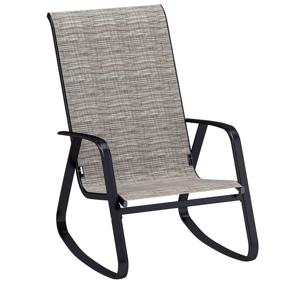 image 1 of Outsunny Garden Rocking Chairs with Armrests, High Back, Grey 
