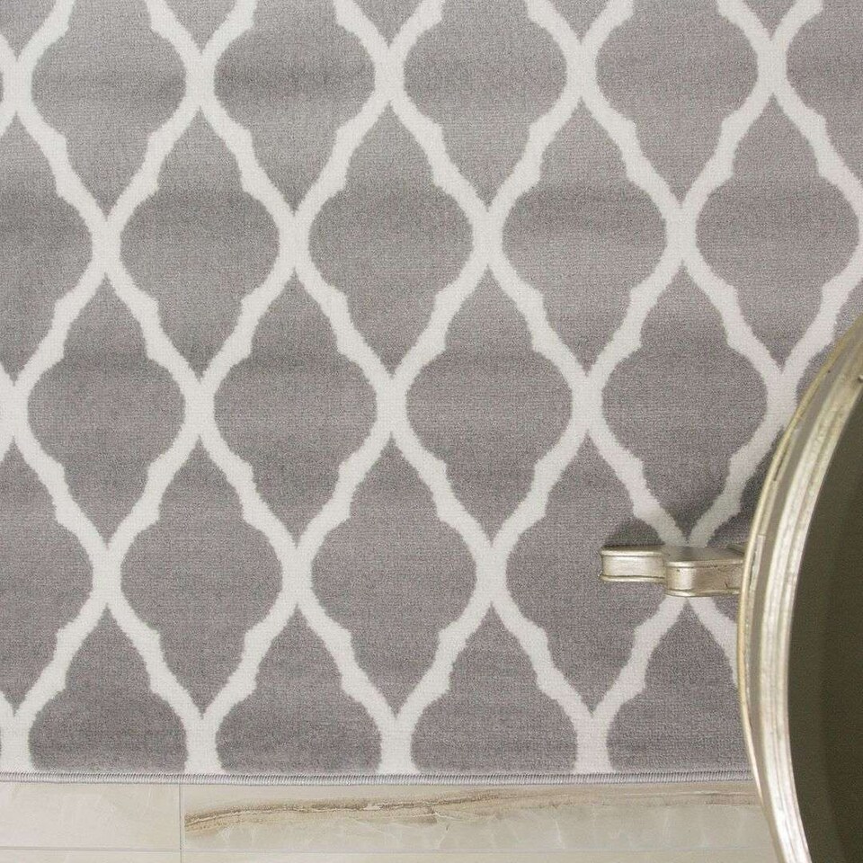 image 1 of KUKOON Grey White Classic Trellis Living Area Rug 60cm x 240cm