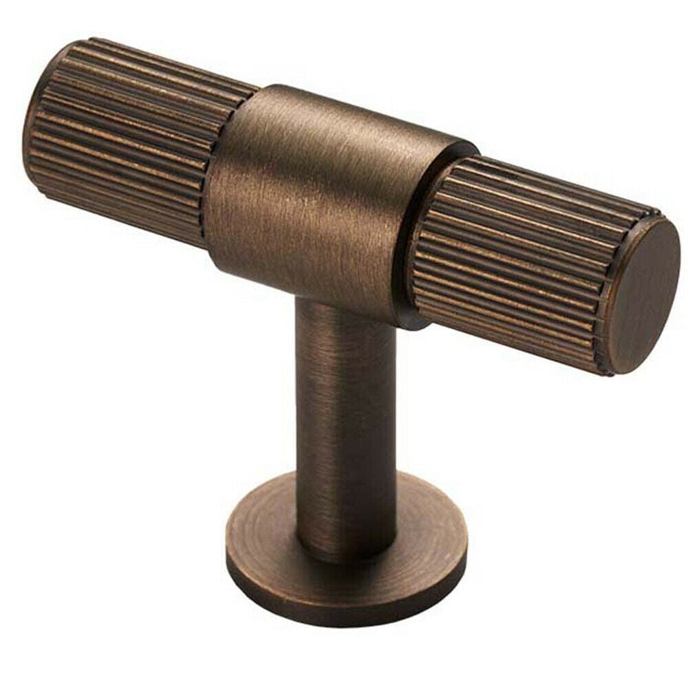 Loops Lined Cupboard T Shape Pull Handle - 50 x 13mm - Antique Brass Cabinet Handle in Metallics