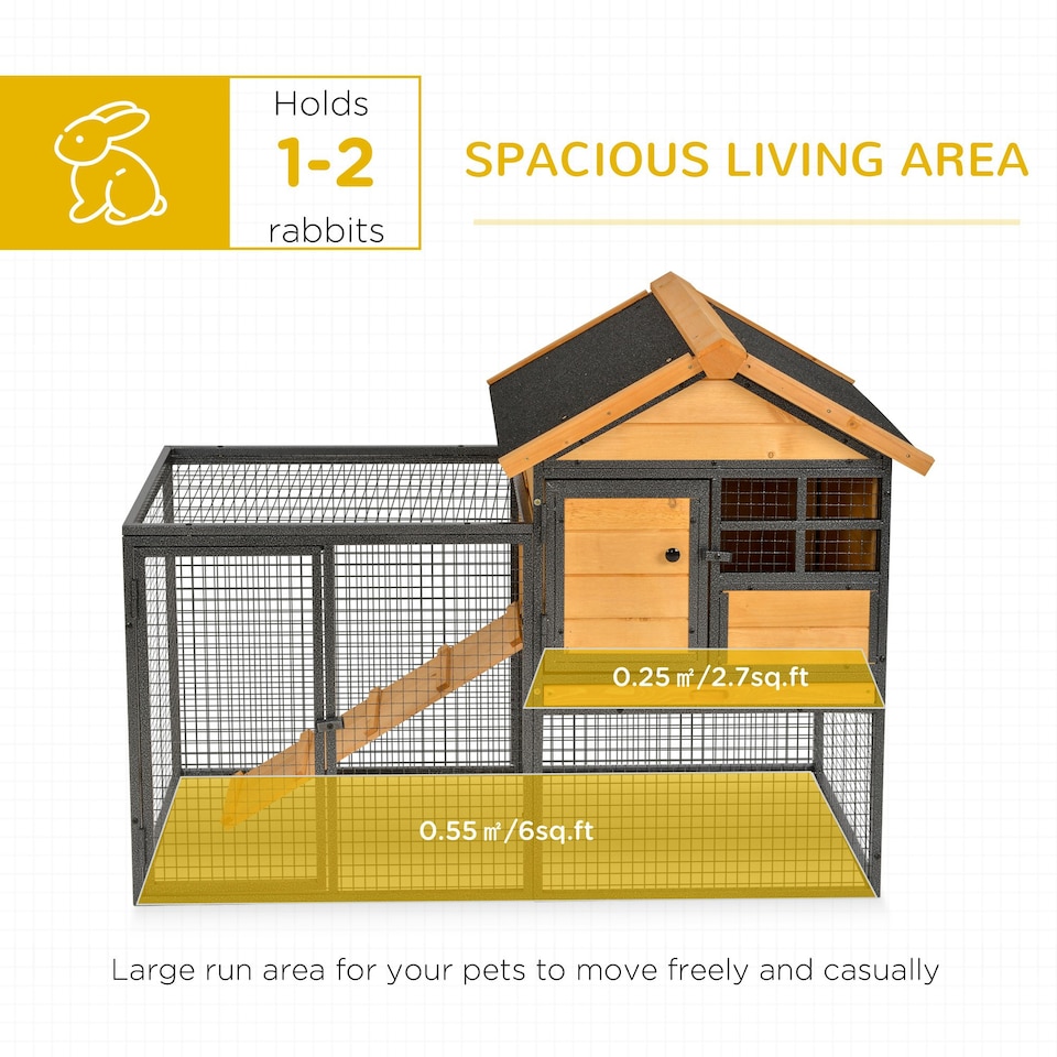 image 1 of PawHut Wood-metal Rabbit Hutch Elevated Pet House Outdoor 122 x 63 x 92cm