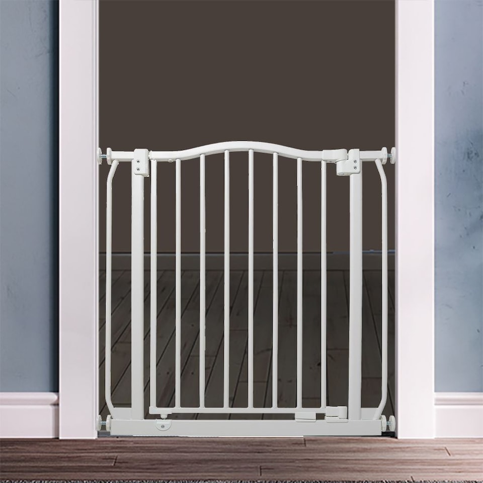 image 1 of Safetots Curved Top Safety Gate, 71cm - 80cm, Matt White, Pressure Fit Stair Gate