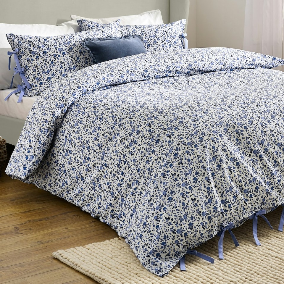 image 1 of Wylder Hannah Floral 100% Cotton Double Duvet Cover Set Blue | Double