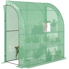 Outsunny Walk-In Lean to Wall Greenhouse w/Window&Door 200Lx 100W x 215Hcm Green