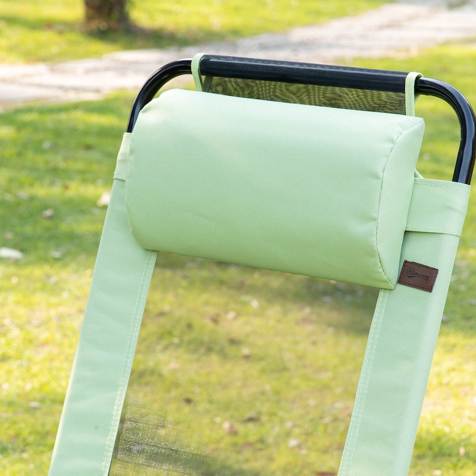 image 1 of Outsunny Garden Chairs Set of 2 Folding Camping Chair Recliners, Green | Green | Green