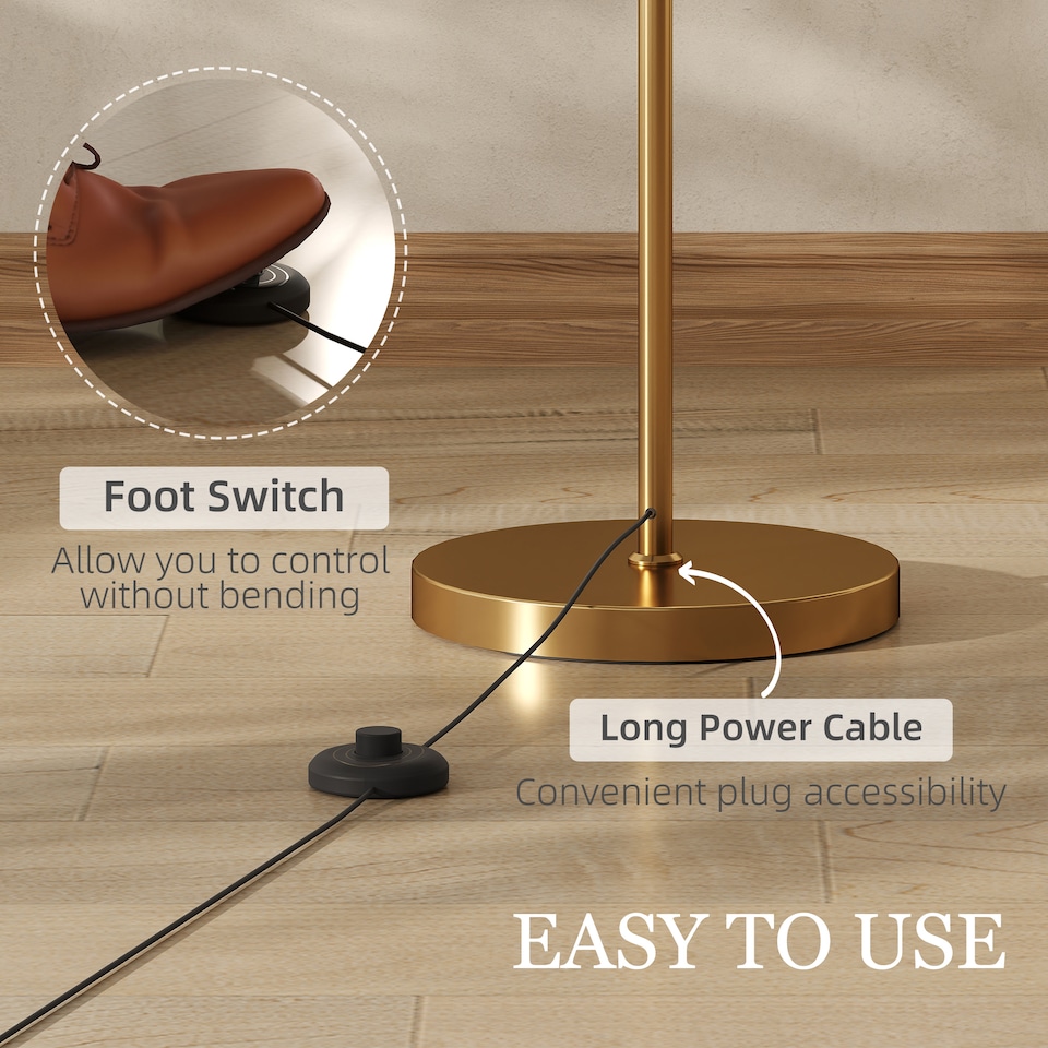 image 1 of HOMCOM LED Floor Lamp with Dimmable Colours Temperature & Brightness, Gold | Gold | Gold Tone