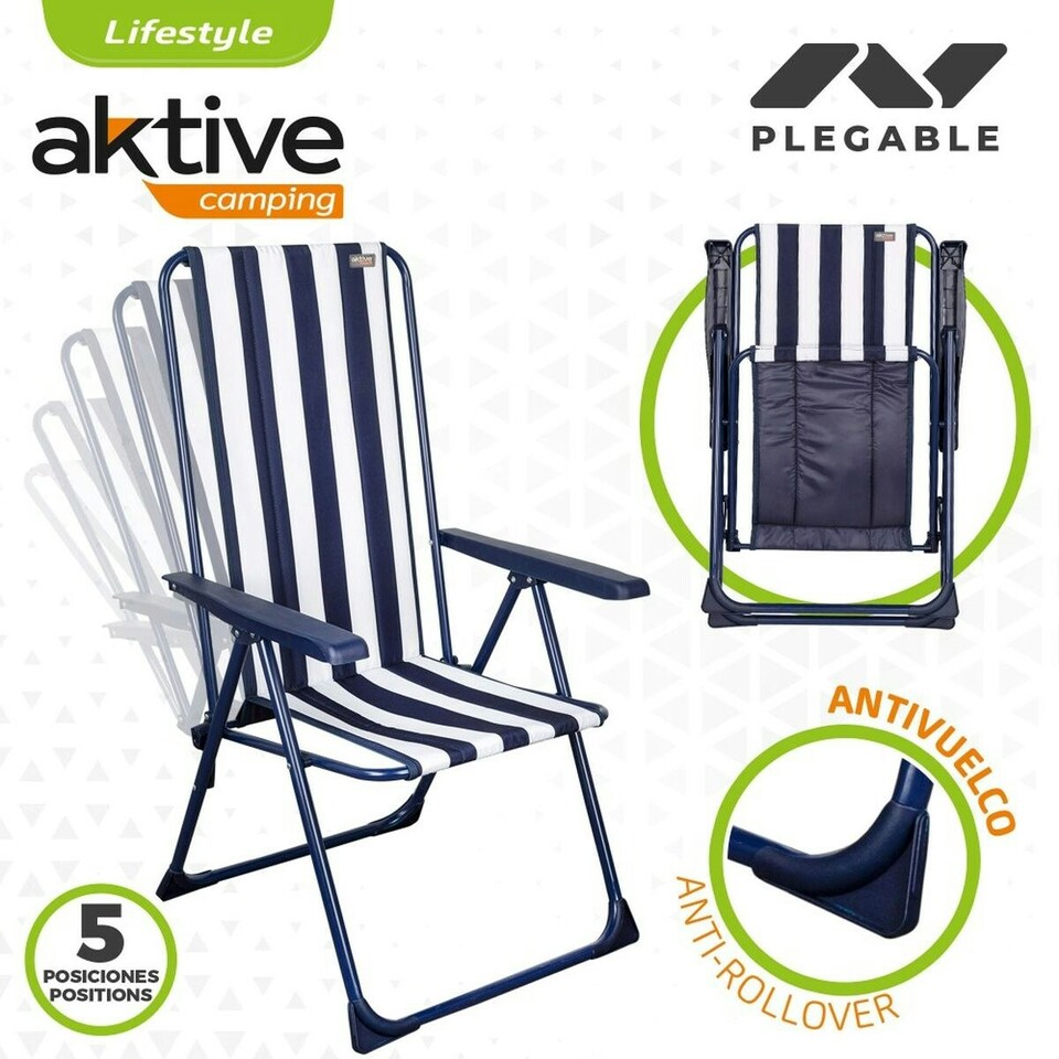 image 1 of Folding Chair Aktive Striped White Navy Blue 46 x 101 x 59 cm (4 Units) N/A