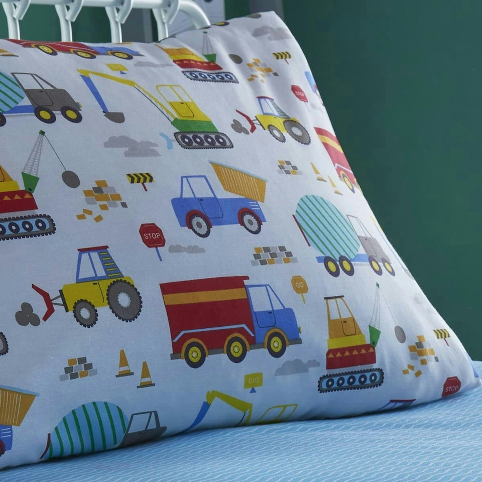 image 1 of Portfolio Home Bedding Bright Trucks Childrens Diggers Duvet Cover Reversible Bedding Set Multi | Single