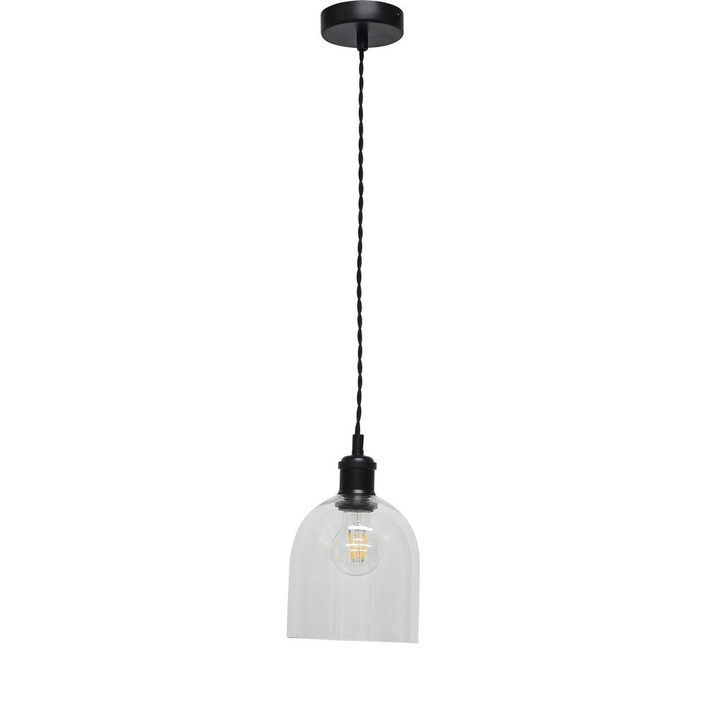 First Choice Lighting Belten - Clear Glass Cloche Black Retro Pendant Fitting