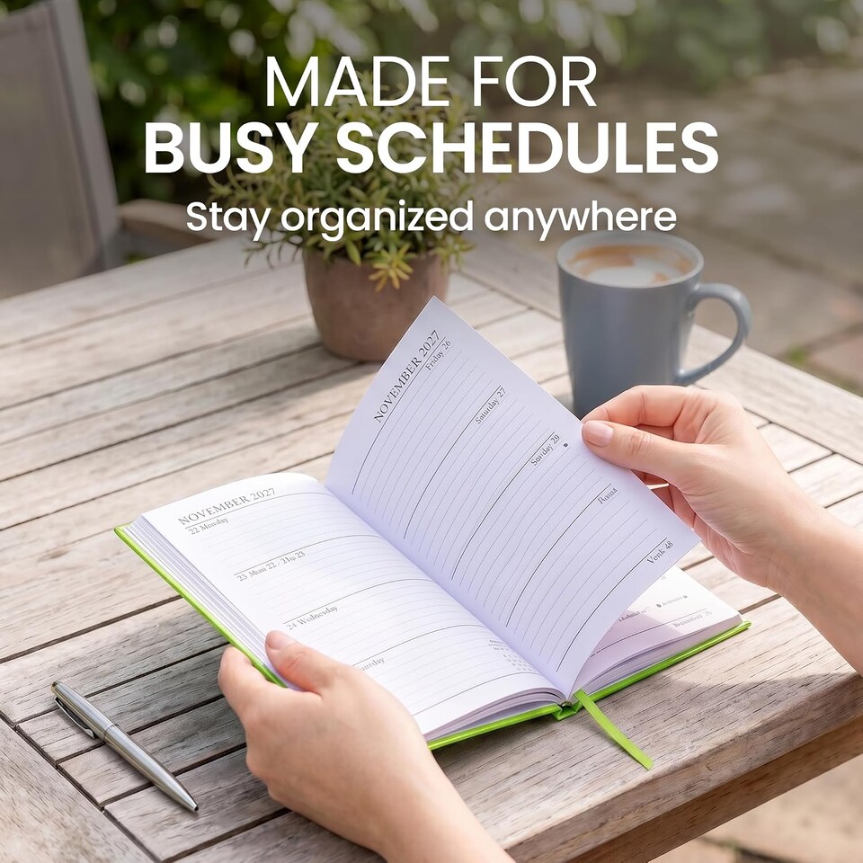 image 1 of 2027 Diary A5 Week to View - Hardback Planner Organiser with Ribbon Bookmark - Weekly Appointment Journal Notebook (Lime) | Green | Lime