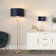 image 2 of ValueLights Maggie Gold Candlestick Floor Lamp with Navy Blue Velvet with Gold Inner Lamp Shade and LED Bulb