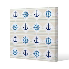 Nautical Elements on Striped Background (Canvas Print) 61 x 61 x 4cm