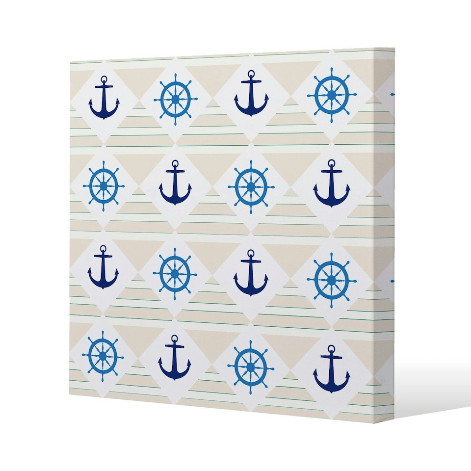 image 1 of Nautical Elements on Striped Background (Canvas Print) 61 x 61 x 4cm