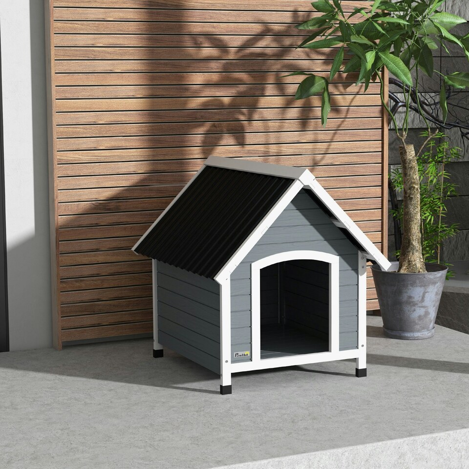image 1 of PawHut Dog Kennel Outdoor Dog House w/ Removable Floor, for Medium Dogs