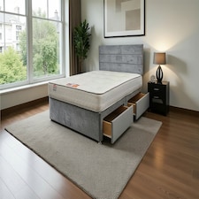 York Plush Bed With Mattress, 2 Drawers Same Side & Headboard