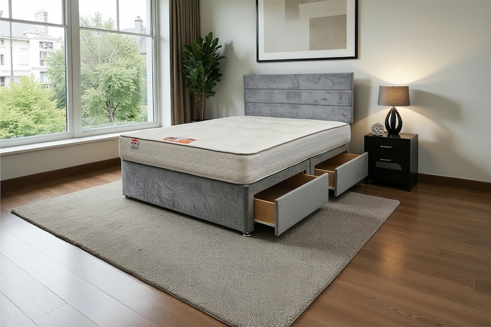 image 1 of York Plush Bed With Mattress, 2 Drawers Same Side & Headboard