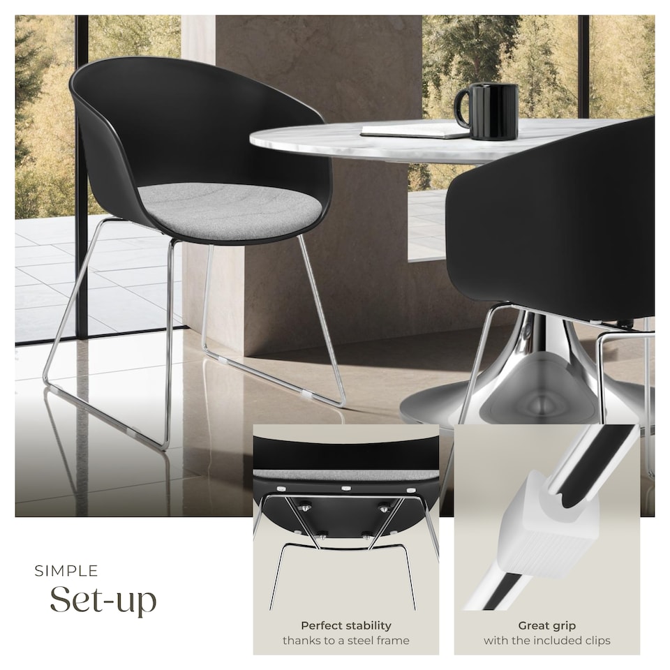 image 1 of Dining Chair Logart - plastic seat, padded, continuous arm and backrest | Black | black/chrome | 2