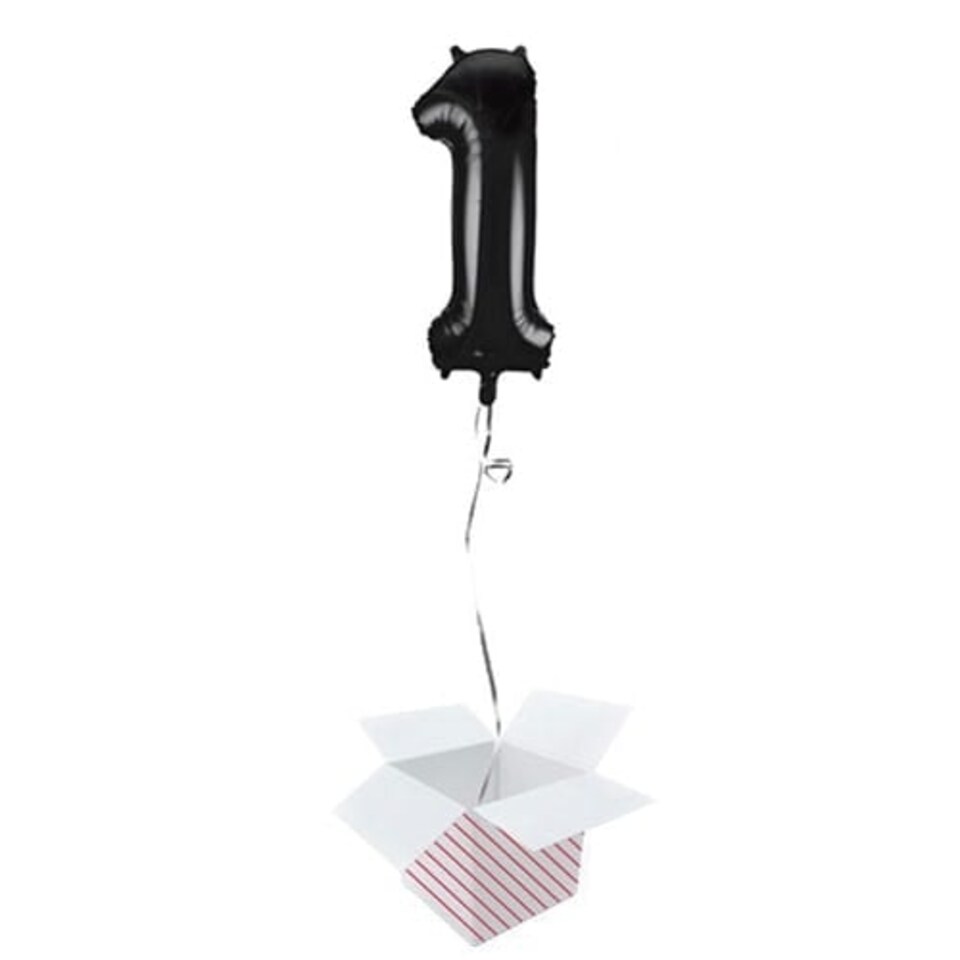 Black Number 1 Helium Foil Giant Balloon - Inflated Balloon in a Box