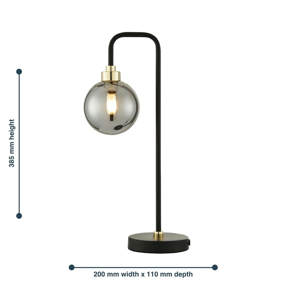 image 1 of First Choice Lighting Set of 2 Matt Black and Smoked Glass Table Lights Black | Grey