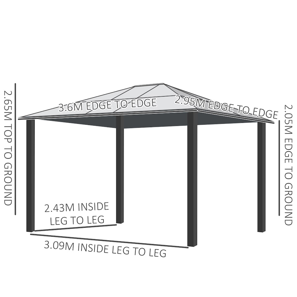 image 1 of Outsunny 3 x 3.6m Hardtop Gazebo Canopy with Polycarbonate Roof and Aluminium Frame, Garden Pavilion with Mosquito Netting and Curtains, Brown