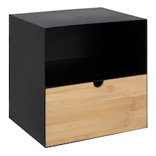 Joliet 1 Drawer Wallmounted Bedside Table in Black & Bamboo