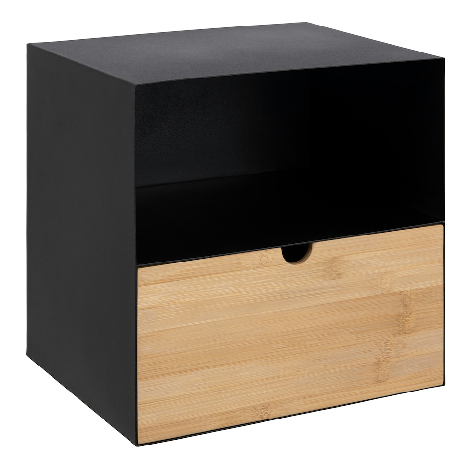 image 1 of Joliet 1 Drawer Wallmounted Bedside Table in Black & Bamboo