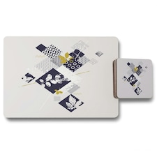 Geometric Squares & Leaves (Placemat & Coaster Set)