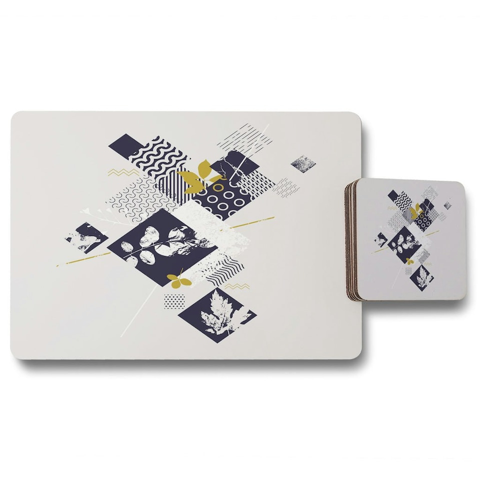 Geometric Squares & Leaves (Placemat & Coaster Set)