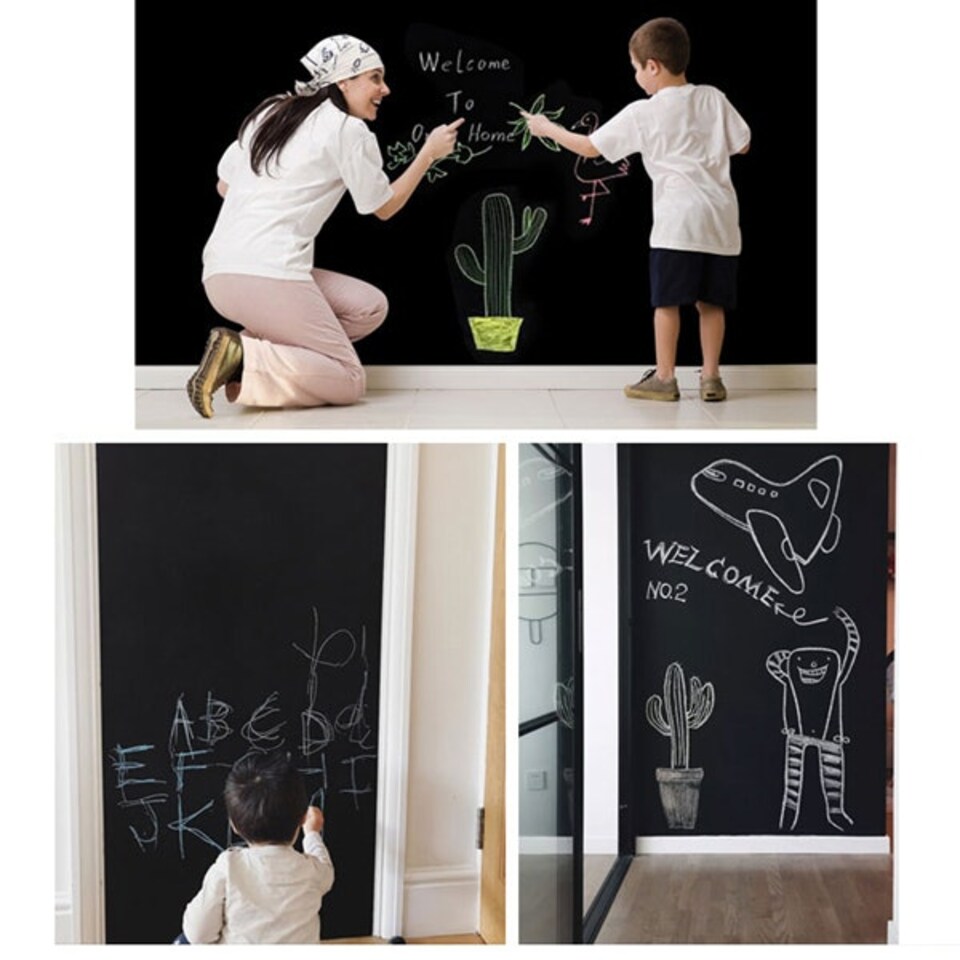 image 1 of Self-Adhesive Blackboard on Roll with 5 Coloured Chalk 54x200cm