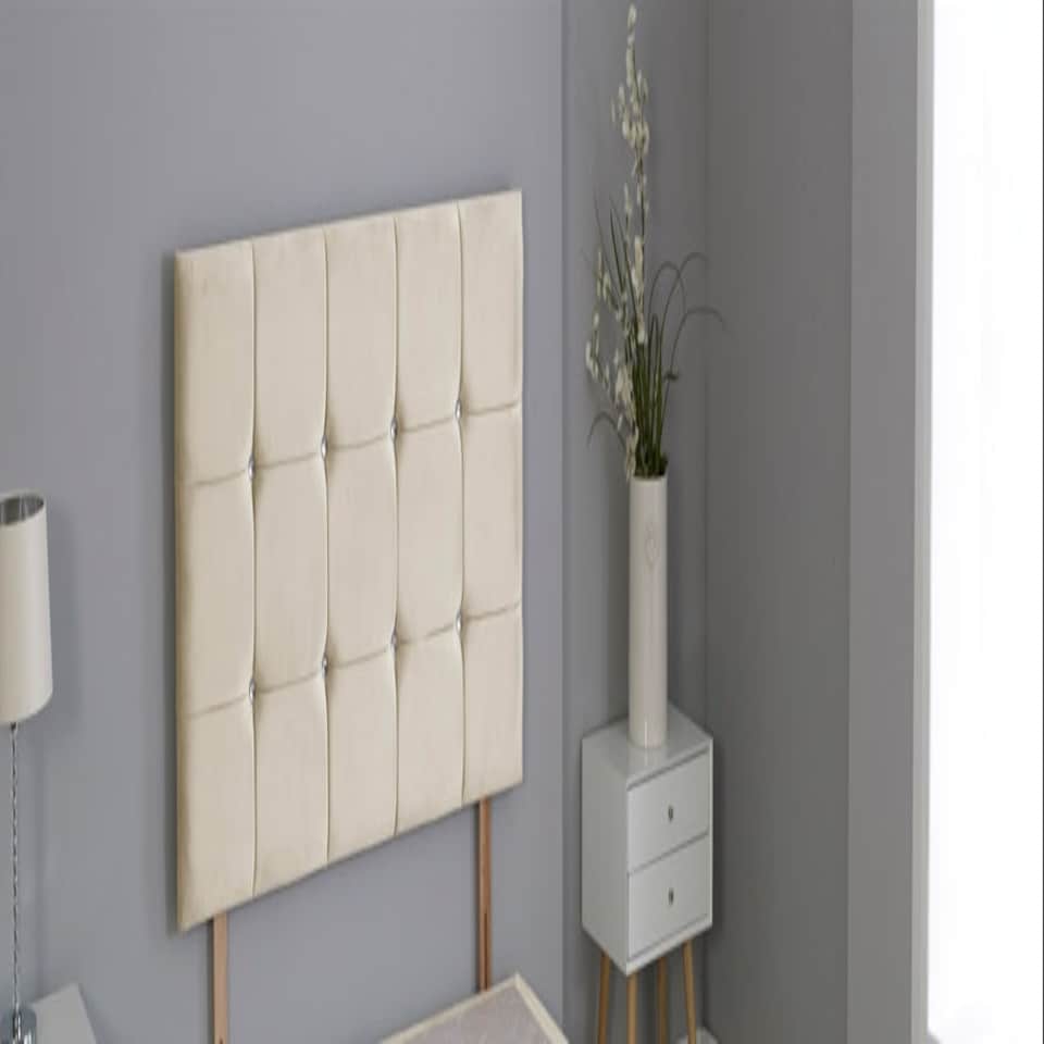 image 1 of Cream Plush Velvet Cube Headboard Cream | 4FT6 Double 26"inch Headboard