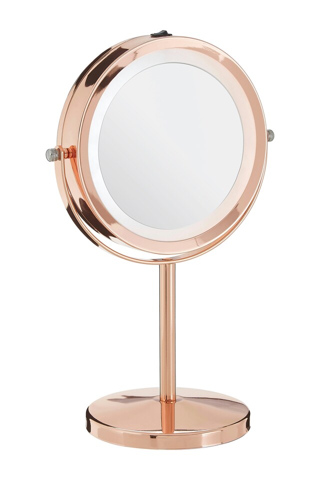 image 1 of Orsina Rose Gold LED Bathroom Mirror With Magnifier, Illuminated Mirror, Mirror With LED Lights & Adjustable Stand