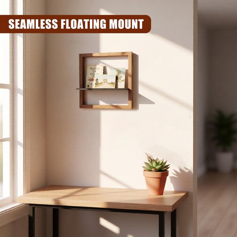 image 1 of GEEZY Square Floating Wall Shelf 30cm Wooden 3D Picture Ledge for Decor and Photos