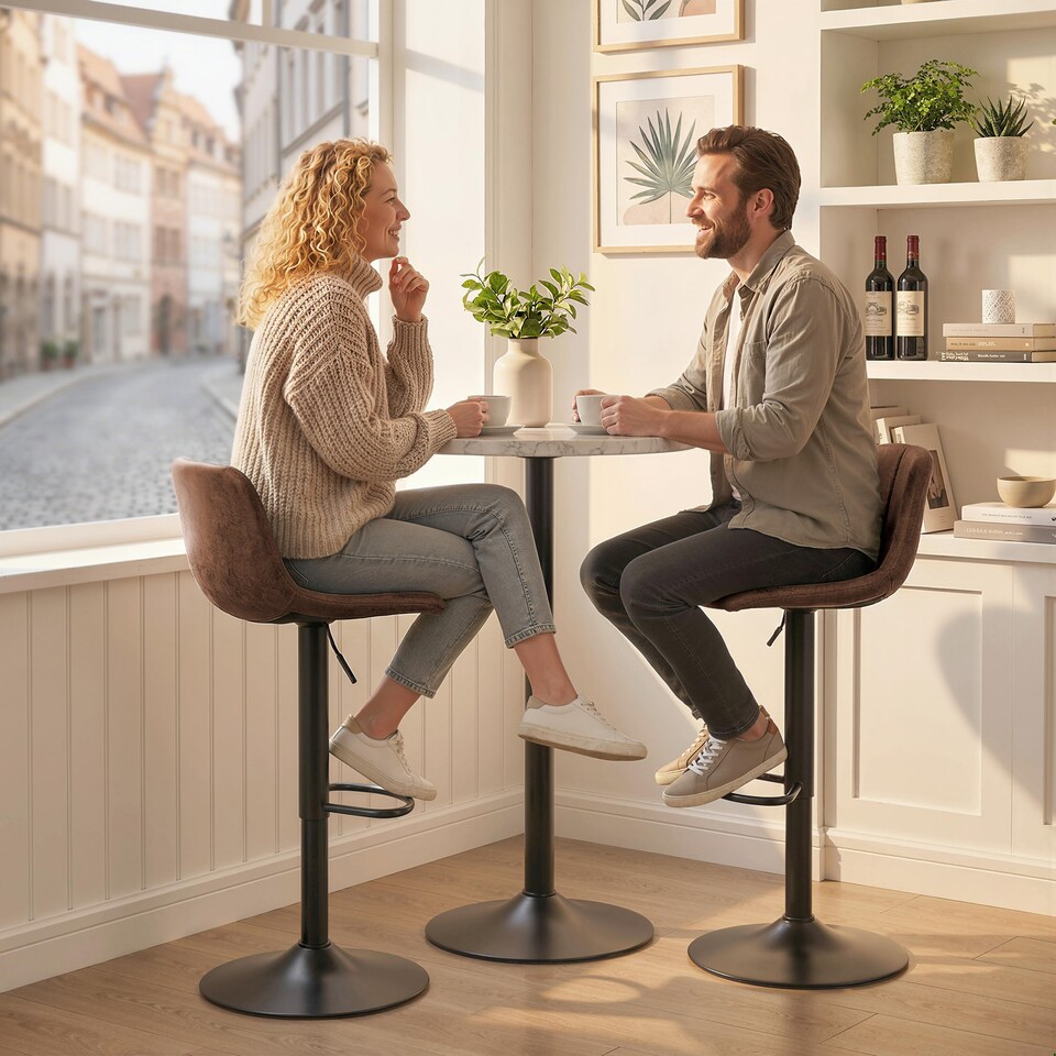 image 1 of HOMCOM Bar Stools Set of 2, Modern Swivel Barstools for Dining Room | Black | Brown | 37 x 44 x 82-104 cm