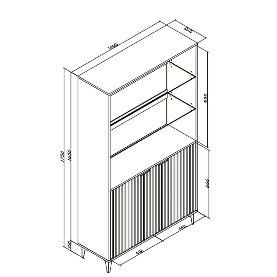 image 1 of Grey Display Cabinet 100cm Ribbed Doors Gold Legs Modern Storage Unit | Grey