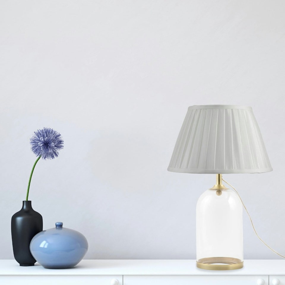 image 1 of First Choice Lighting Satin Brass and Glass Cloche Design Table Lamp Base Clear | Bronze