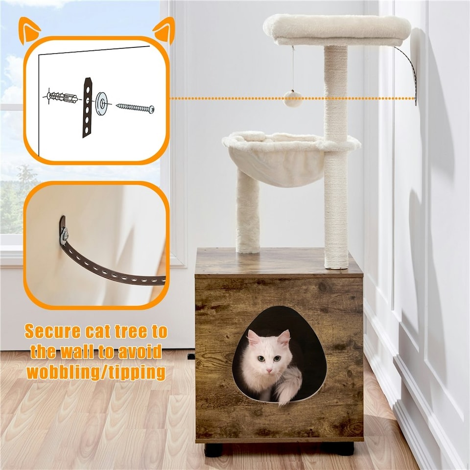 image 1 of Yaheetech Small Cat Litter Box Enclosure with Cat Tree Brown | Rustic Brown/Beige | One Size