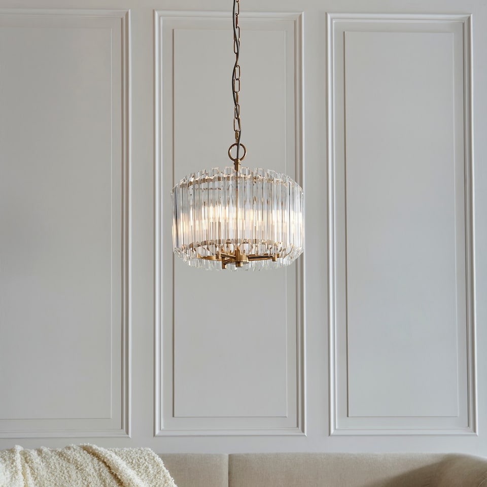 image 1 of Valentina Pendant Ceiling Light Brushed Aged Brass Plate & Clear Glass 3x E14