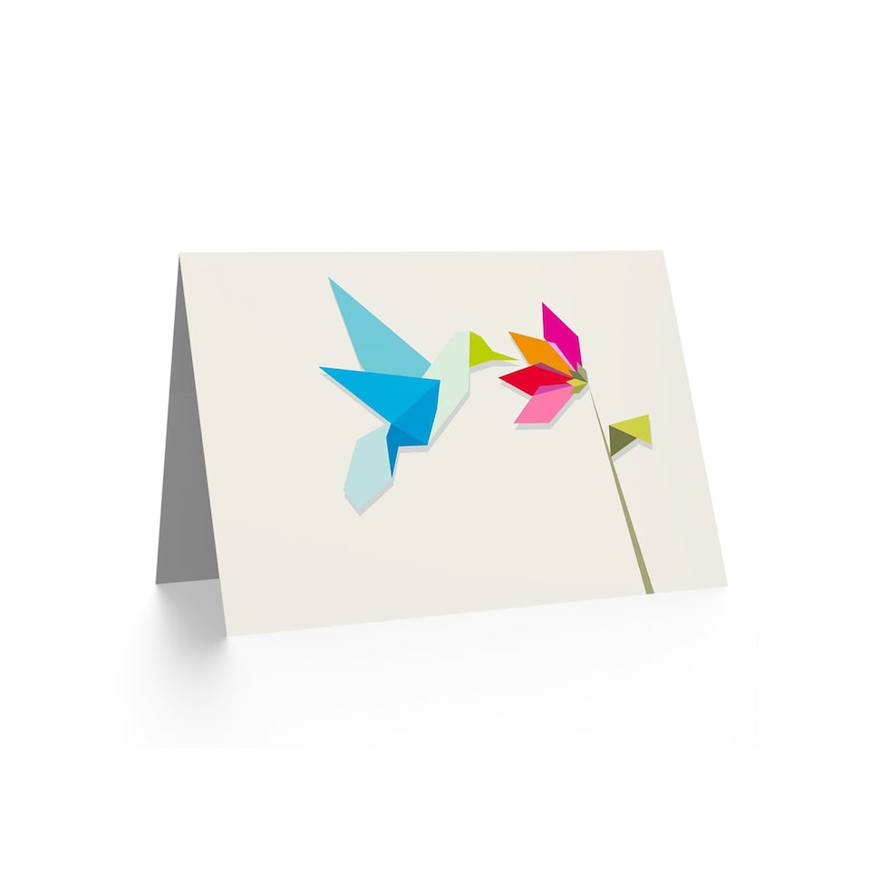 image 1 of Origami Hummingbird Flower Geometric Thankyou Design Greeting Card