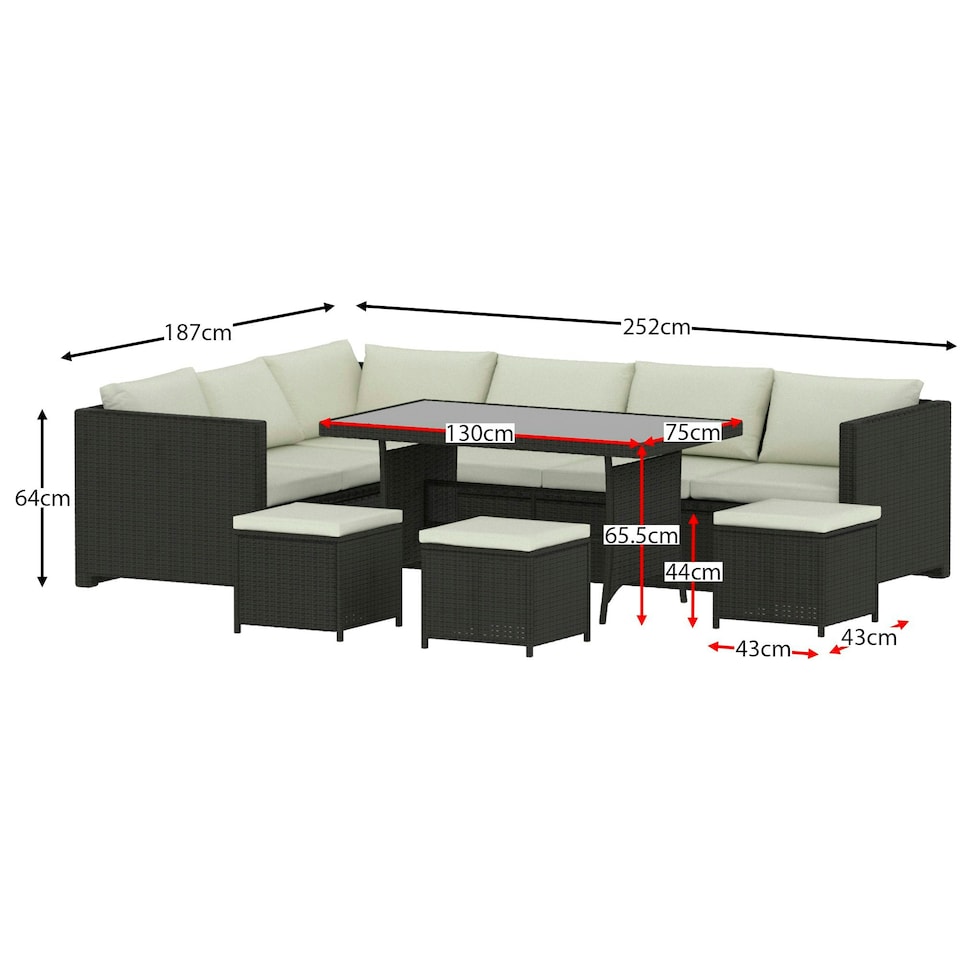 image 1 of Garden Vida Belgrave 9 Seater Rattan Set Sofa Stool Dining Table Ourdoor Garden Furniture, Brown