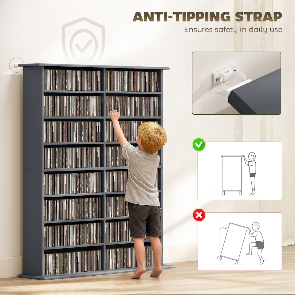 image 1 of HOMCOM CD Storage Unit DVD Tower Blu-ray Storage Shelf for Office, Grey