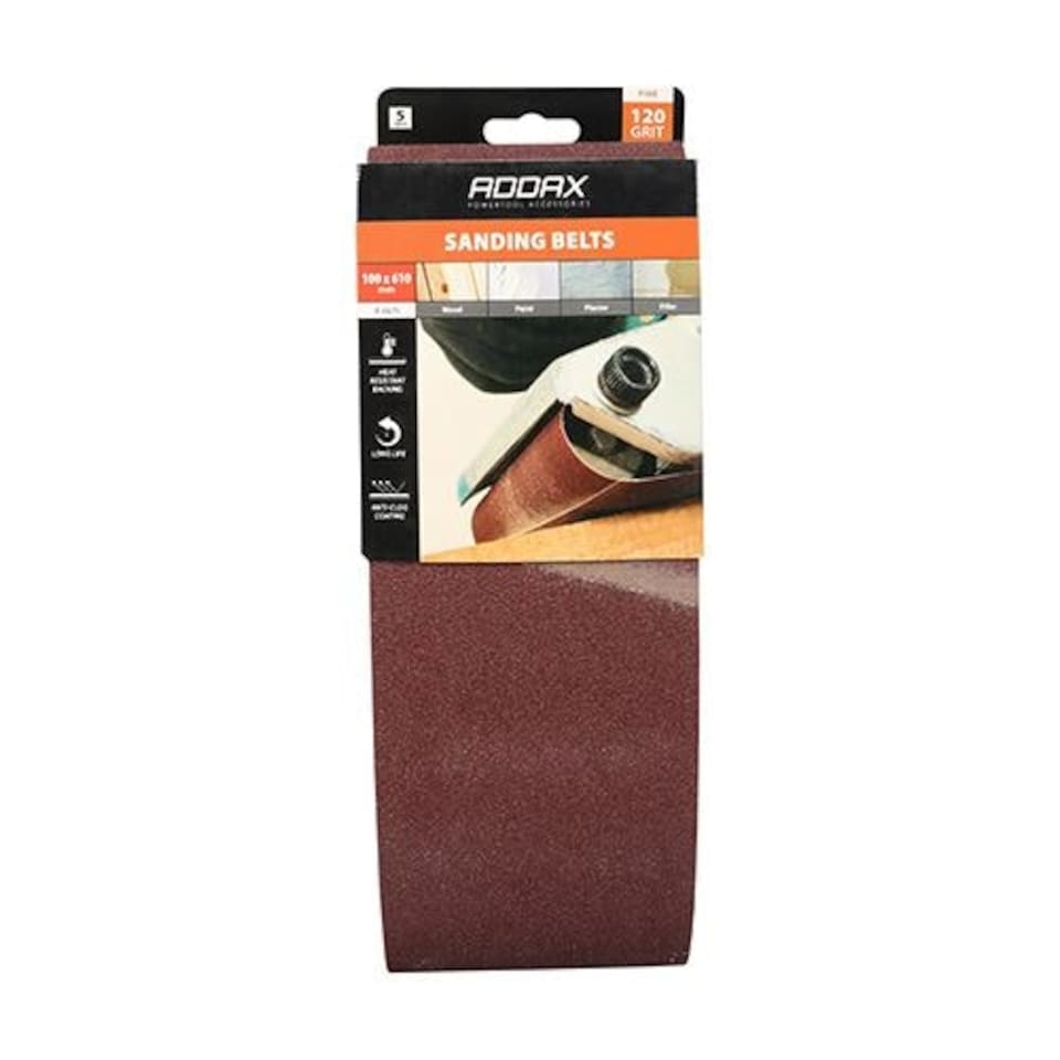 image 1 of Timco - Sanding Belts - 120 Grit - Red (Size 100 x 610mm - 5 Pieces)