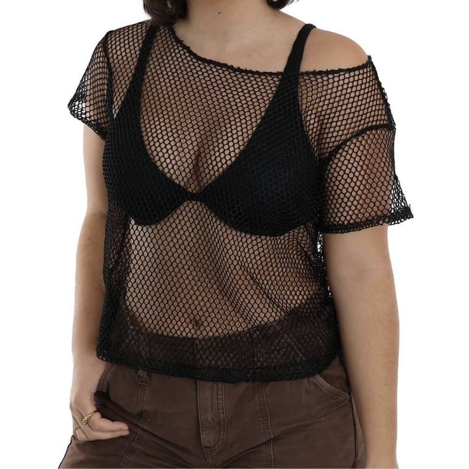 image 1 of Black 80s Mesh top Black | XL