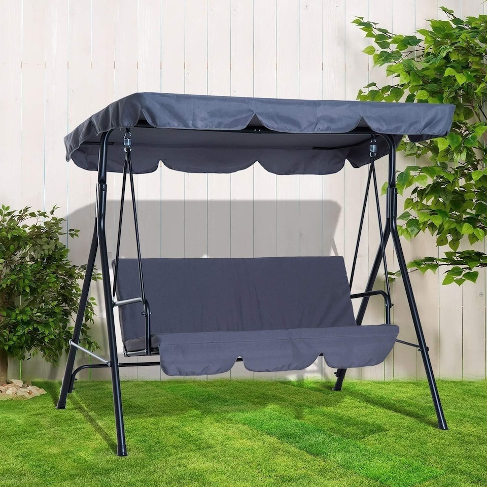 image 1 of 3 Seater Grey Garden Swing Chair Seat Hammock Swinging Metal Furniture