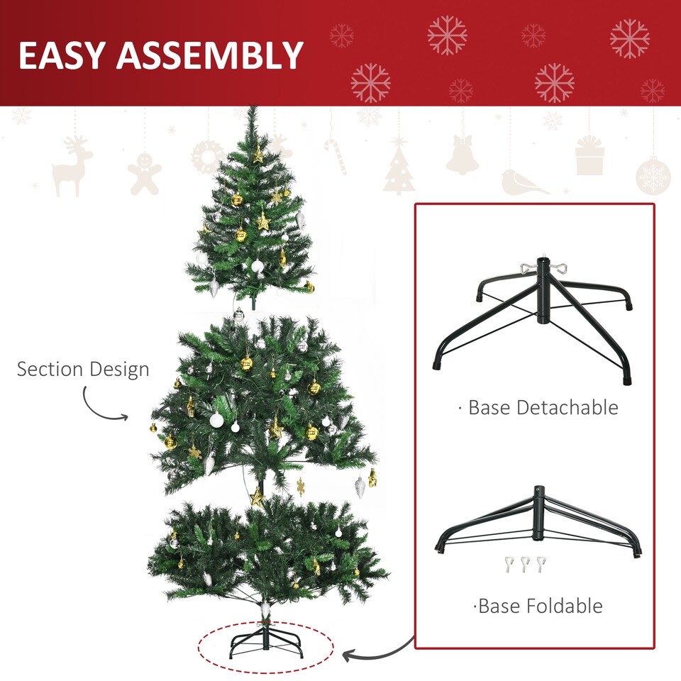 image 1 of HOMCOM 1.8m 6ft PreLit Artificial Christmas Tree 200 LED Xmas Tree Holiday Decor with Decorative Balls Ornament Metal Stand